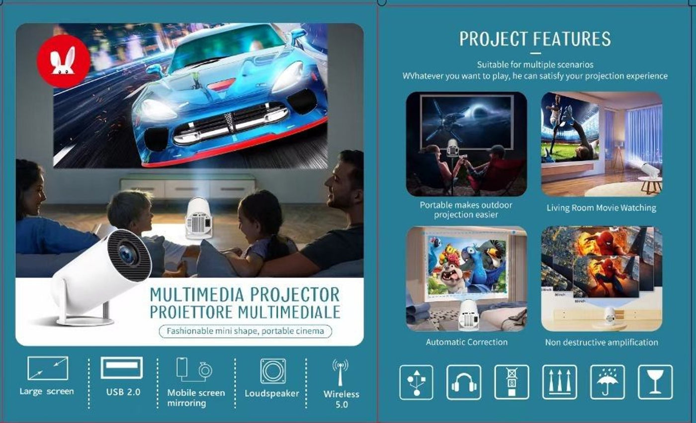 Prenosný mini multimediálny projektor s WiFi a zrkadlením obrazovky