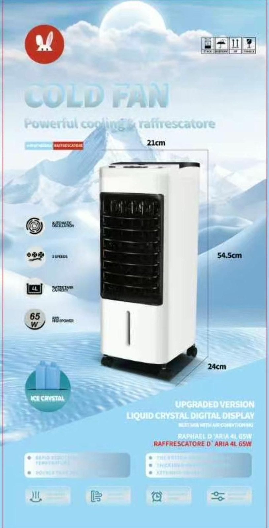 Prenosný ochladzovač vzduchu Raphael 4 l s chladiacimi vložkami (65 W)