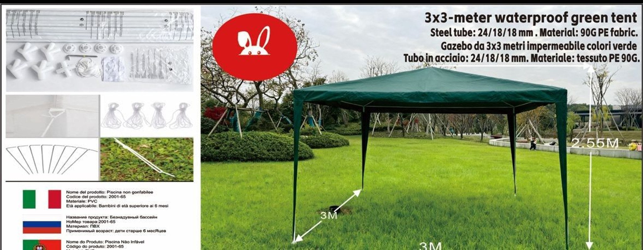 Vodoodolný záhradný altánok 3 × 3 m (zelený)