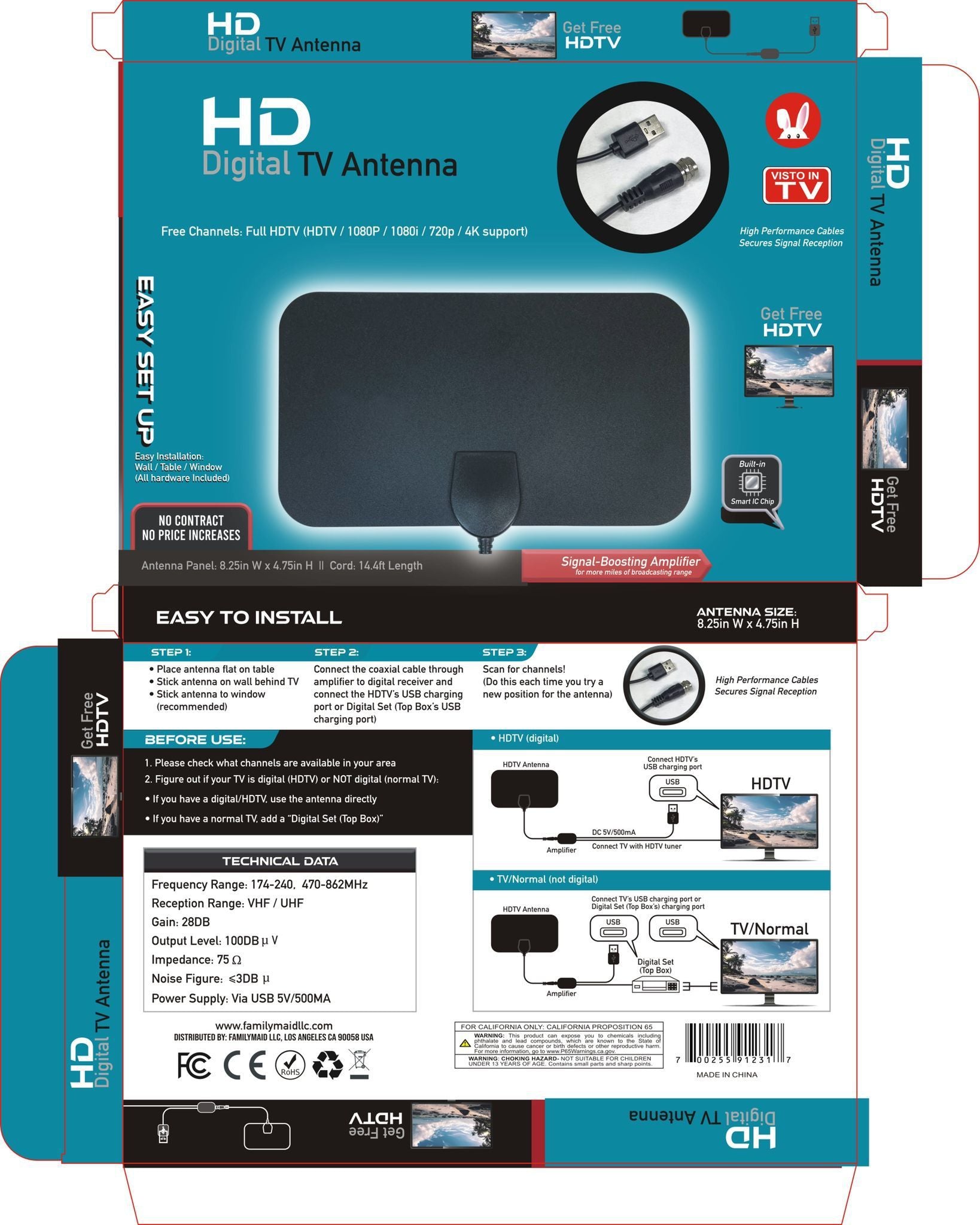 Izbová HD digitálna TV anténa so zosilňovačom
